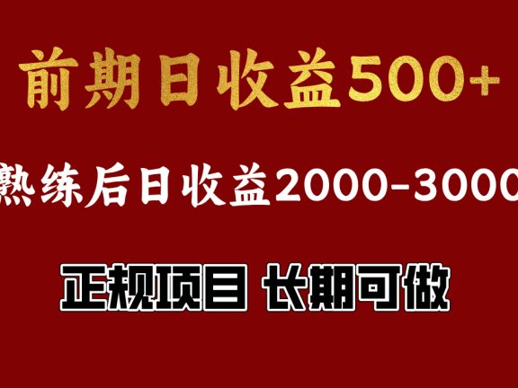 前期日收益500左右，上手快，小白可做，收益官方结算